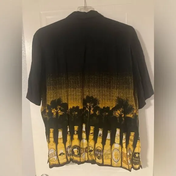 GEORGE Tropical Beer Bottle Hawaiian Button Down Shirt Black L 42-44 - Picture 4 of 10